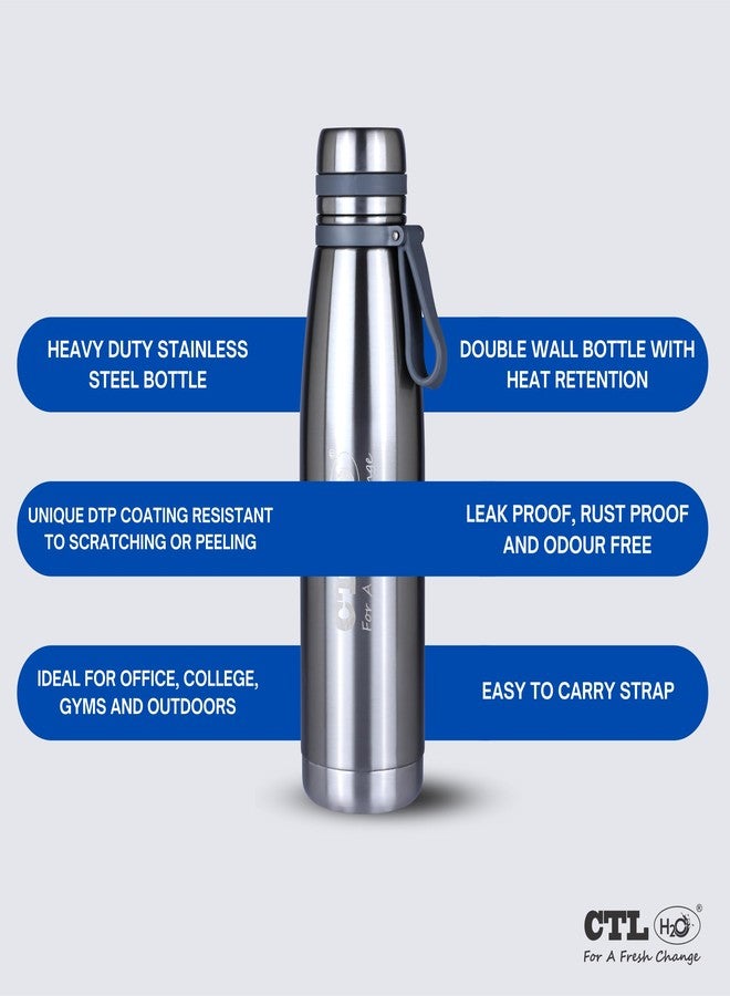 CTLH20 Slim Water Bottle| 1L Stainless Steel Bottle for School Children Office Home Fridge & Gym| Leakproof & Rustproof Design (Silver) - Image 4